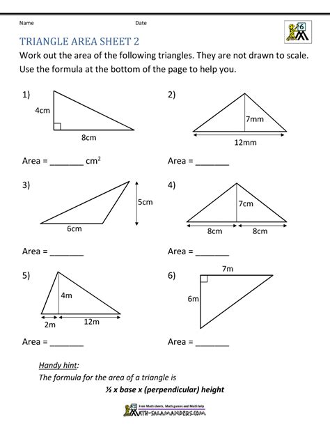 area of a triangle worksheet grade 6